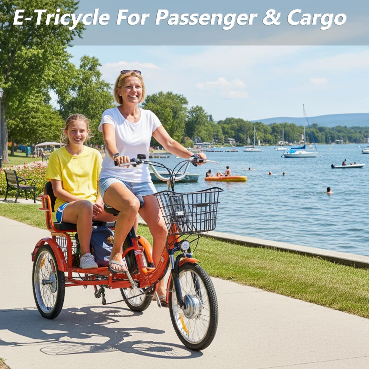 Electric Tricycle for Adults Folding Electric Trike 3 Wheel Electric Trike with Two-Seater Large Basket Super Powerful Brushless 500W Motor 48V15AH Lithium Battery Max 20MPH E-Tricycle Orange