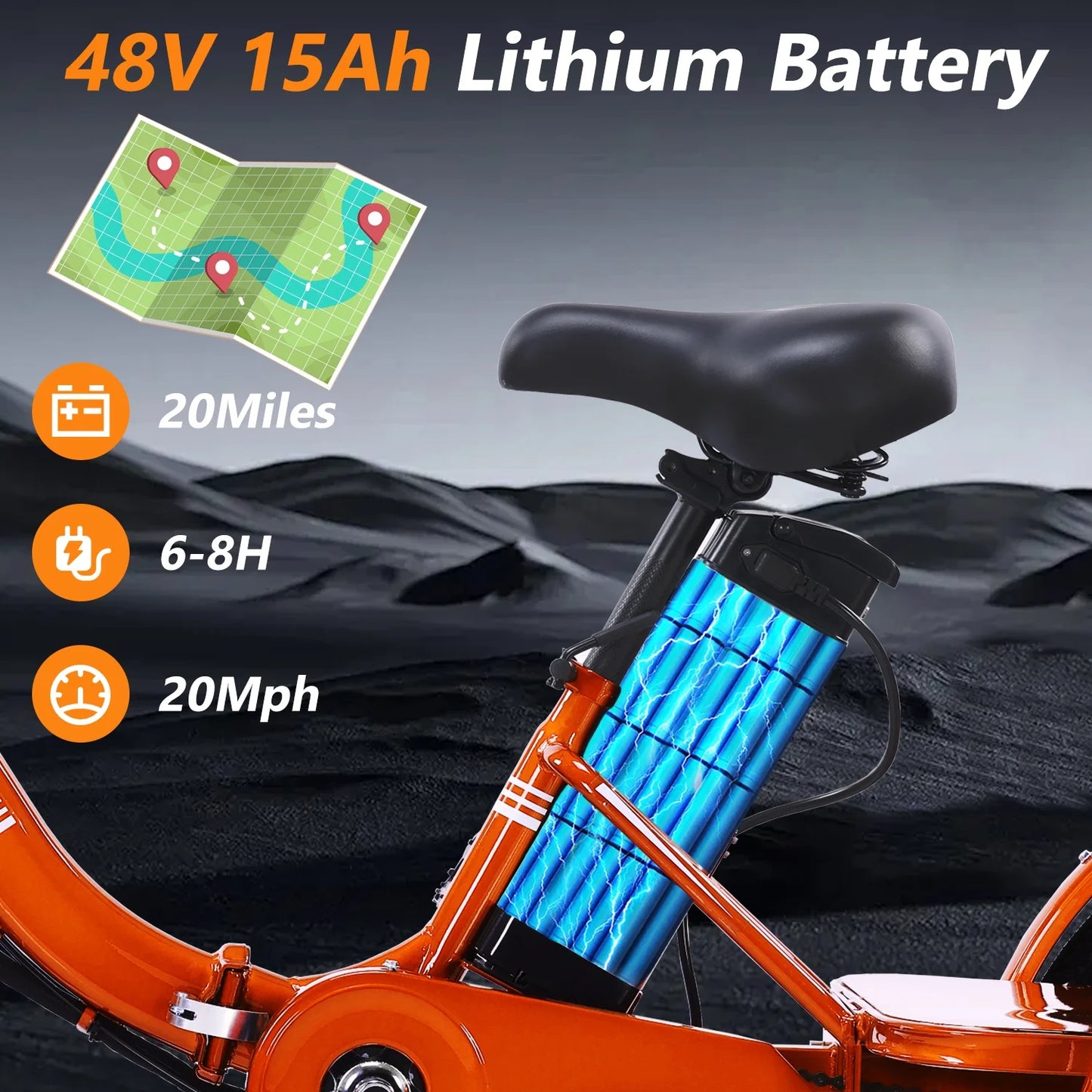 Electric Tricycle for Adults Folding Electric Trike 3 Wheel Electric Trike with Two-Seater Large Basket Super Powerful Brushless 500W Motor 48V15AH Lithium Battery Max 20MPH E-Tricycle Orange