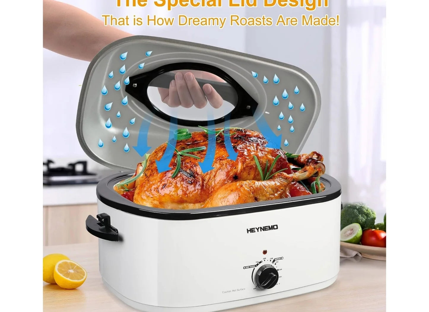 1450W 26Qt Stainless Steel Electric Roaster Oven