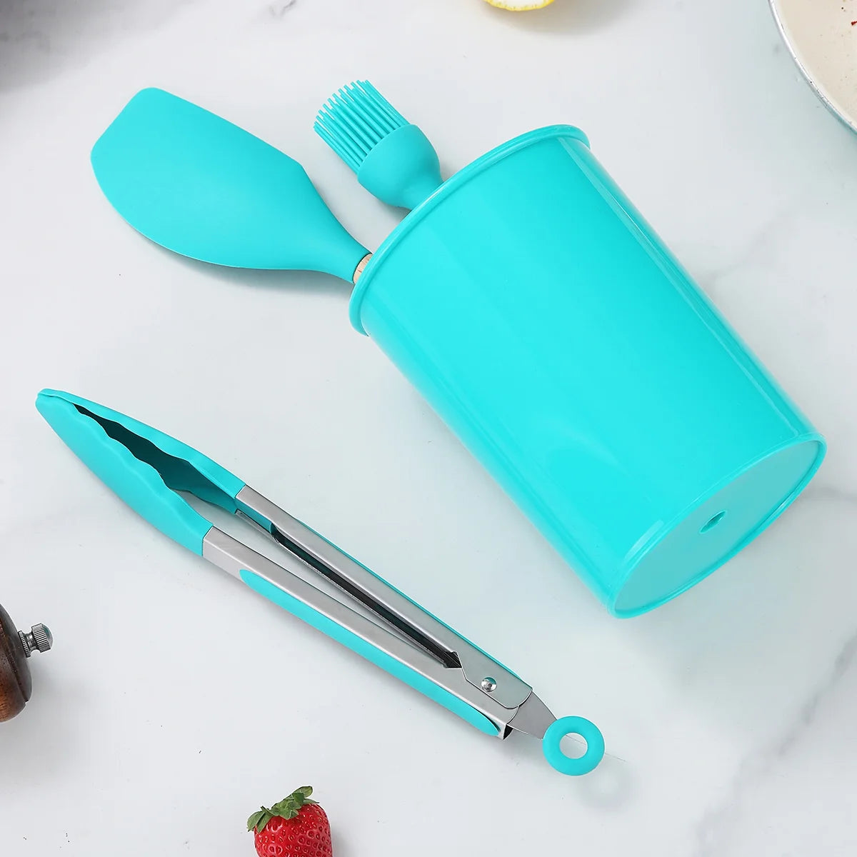 Silicone Kitchen Utensils Set 38 Pieces and Utensil Holder (Blue)