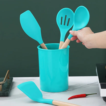 Silicone Kitchen Utensils Set 38 Pieces and Utensil Holder (Blue)