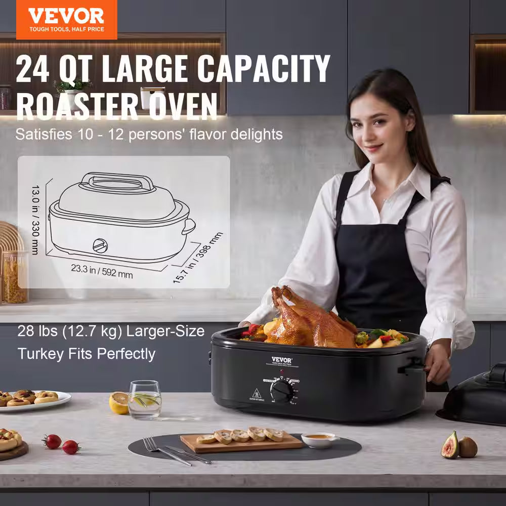 Electric Roaster Oven 24 Qt. Turkey Roaster Oven Slow Cookers 1450-Watt with Defrost Warm Function Adjustable Temp Black