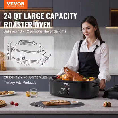 Electric Roaster Oven 24 Qt. Turkey Roaster Oven Slow Cookers 1450-Watt with Defrost Warm Function Adjustable Temp Black