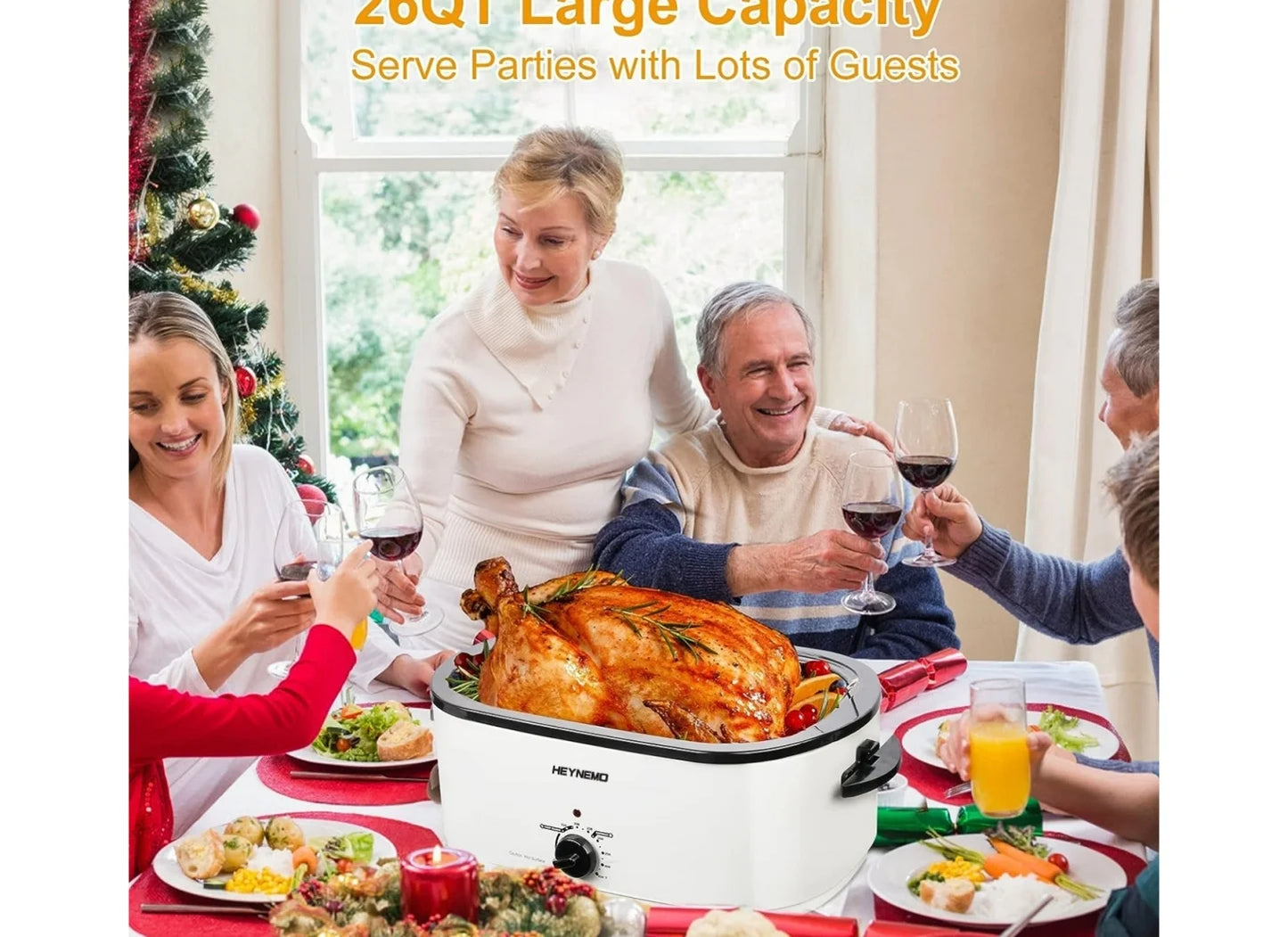 1450W 26Qt Stainless Steel Electric Roaster Oven