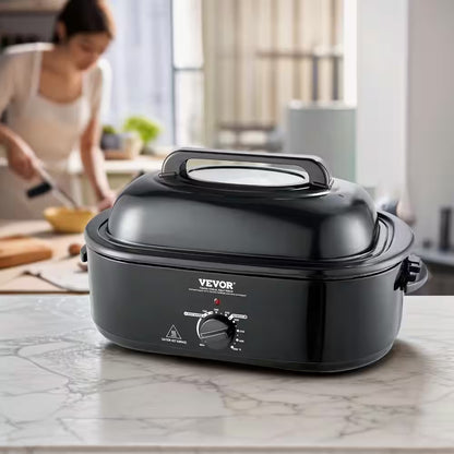 Electric Roaster Oven 24 Qt. Turkey Roaster Oven Slow Cookers 1450-Watt with Defrost Warm Function Adjustable Temp Black