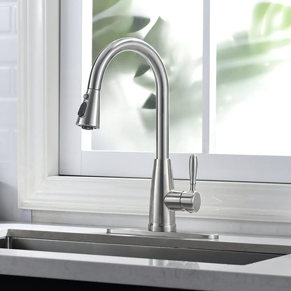 Kitchen Faucets, Kitchen Sink Faucet with Splash-Proof Sprayer, Sink Faucet, Pull down Faucets,Brushed Nickel PB1028