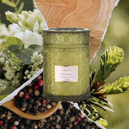 Christmas Candles, Starlit Golden Fir Candle – Pine, Cedarwood, Fir Balsam | 19 Oz Large Wooden Wick Candle | Natural Soy Wax | 90 Hours Clean Burn | Gift-Ready for Hosts & Gatherings