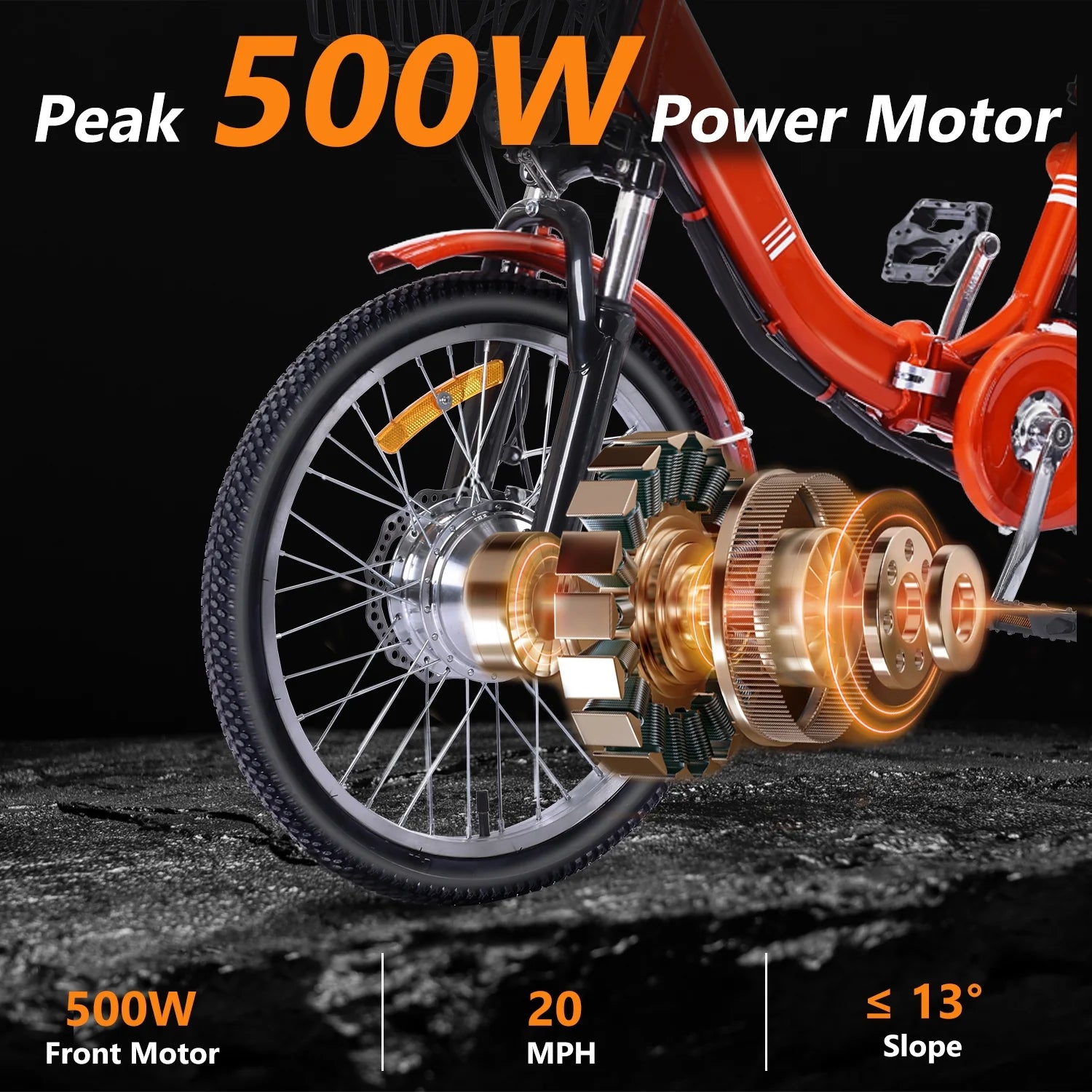 Electric Tricycle for Adults Folding Electric Trike 3 Wheel Electric Trike with Two-Seater Large Basket Super Powerful Brushless 500W Motor 48V15AH Lithium Battery Max 20MPH E-Tricycle Orange