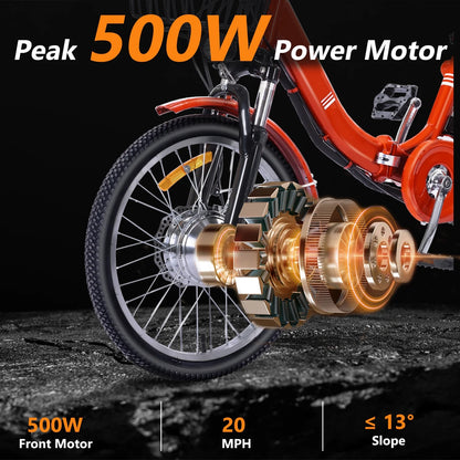 Electric Tricycle for Adults Folding Electric Trike 3 Wheel Electric Trike with Two-Seater Large Basket Super Powerful Brushless 500W Motor 48V15AH Lithium Battery Max 20MPH E-Tricycle Orange