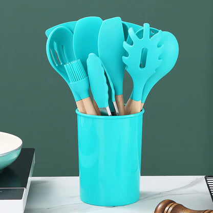 Silicone Kitchen Utensils Set 38 Pieces and Utensil Holder (Blue)