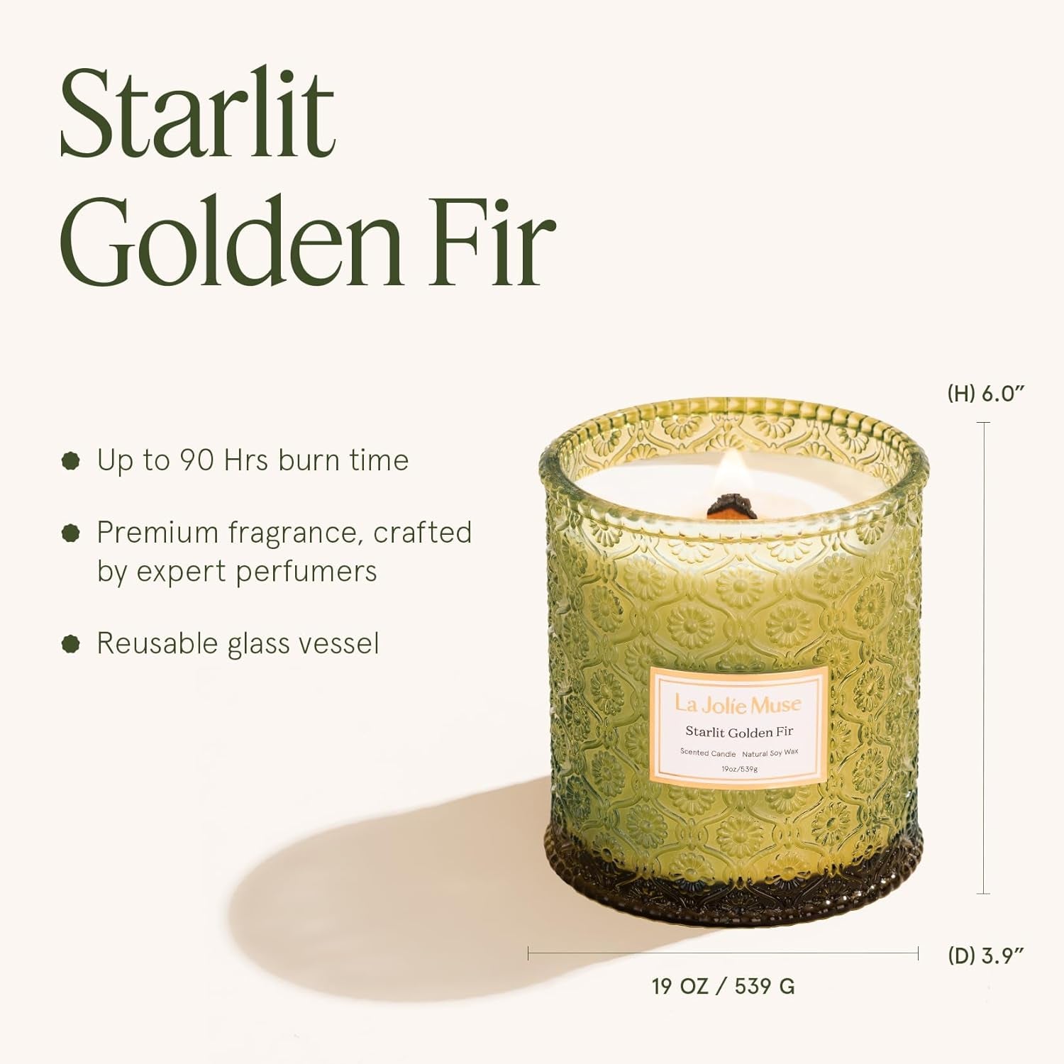 Christmas Candles, Starlit Golden Fir Candle – Pine, Cedarwood, Fir Balsam | 19 Oz Large Wooden Wick Candle | Natural Soy Wax | 90 Hours Clean Burn | Gift-Ready for Hosts & Gatherings