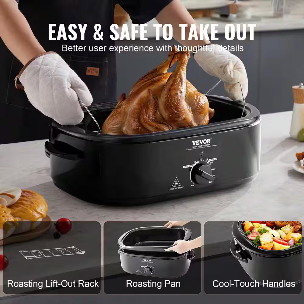 Electric Roaster Oven 24 Qt. Turkey Roaster Oven Slow Cookers 1450-Watt with Defrost Warm Function Adjustable Temp Black