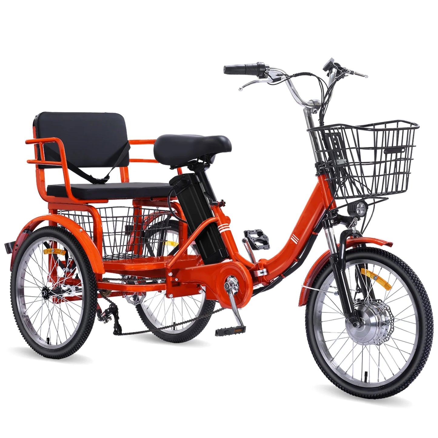 Electric Tricycle for Adults Folding Electric Trike 3 Wheel Electric Trike with Two-Seater Large Basket Super Powerful Brushless 500W Motor 48V15AH Lithium Battery Max 20MPH E-Tricycle Orange